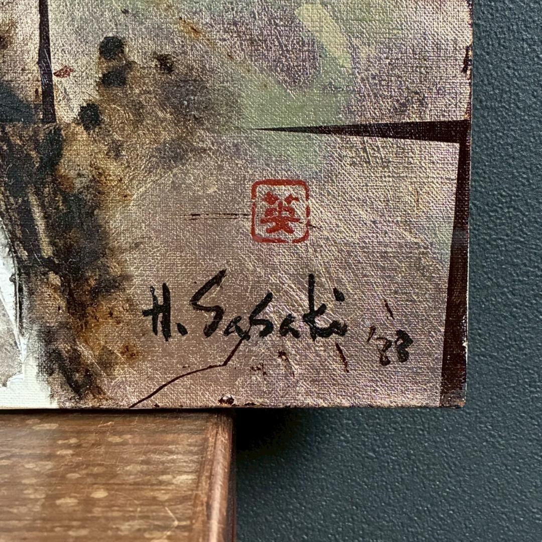 美品 佐々木英夫「持国天 立像 戎壇堂」油彩 大作 1988年作 銀箔仕様 仏像