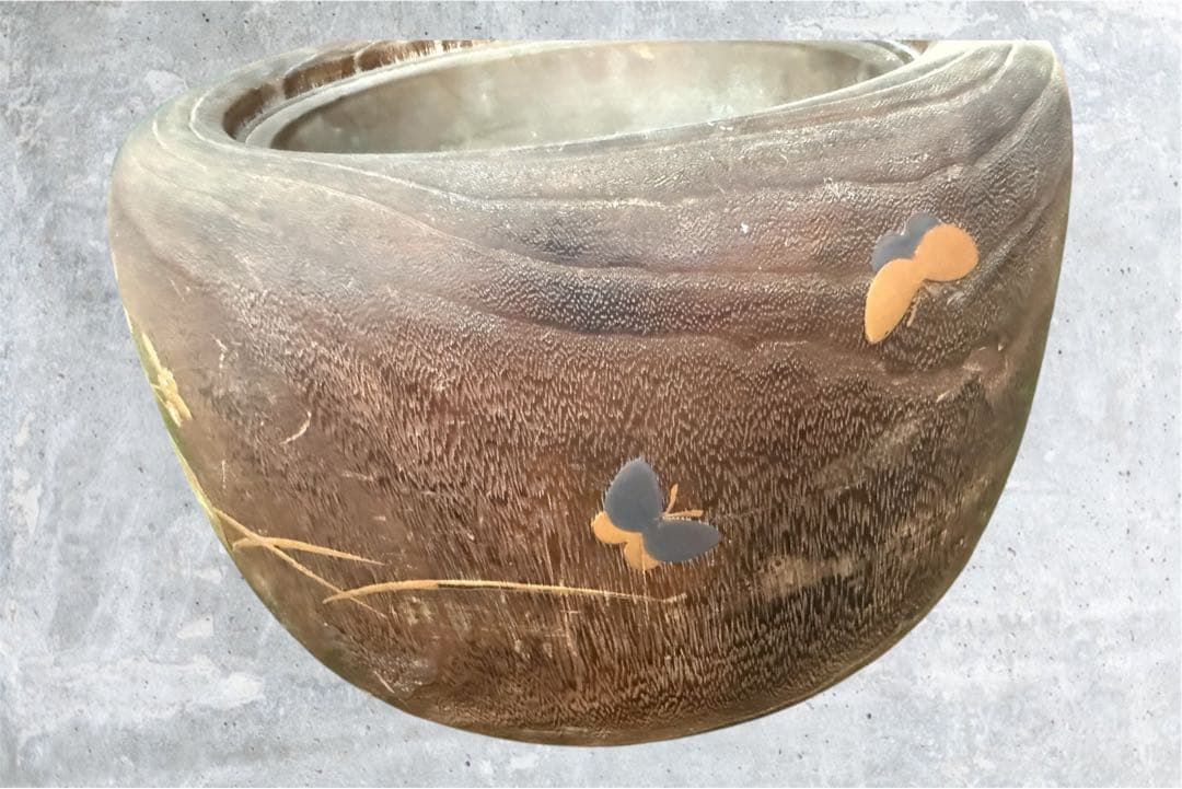 ま*ん様 木製火鉢 金箔装飾付き