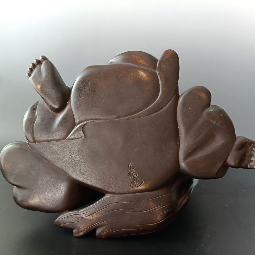 津田真瑞作　『猩々床置』　【共箱付(ラベル入) 】　　時代金工 銅製