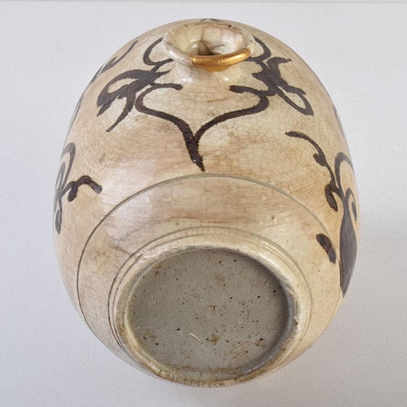 朝鮮美術　李朝　高麗白磁　鉄絵草文　俵壷　扁壷　F　R9071