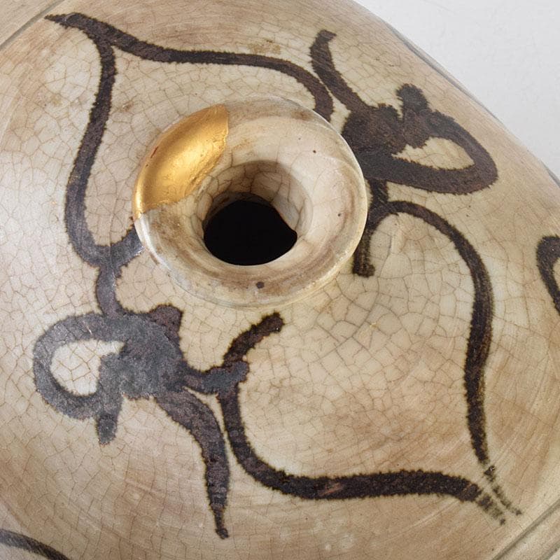 朝鮮美術　李朝　高麗白磁　鉄絵草文　俵壷　扁壷　F　R9071