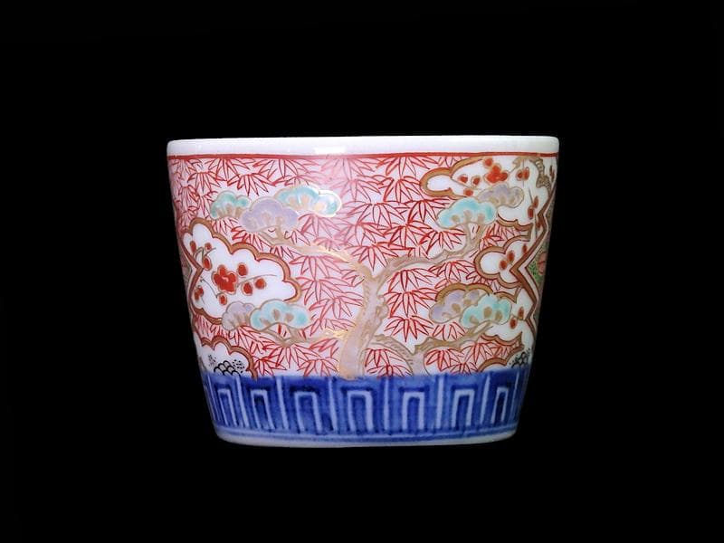 古伊万里　金襴手　松皮菱に松竹梅の図　蕎麦猪口　D385AS-CUb