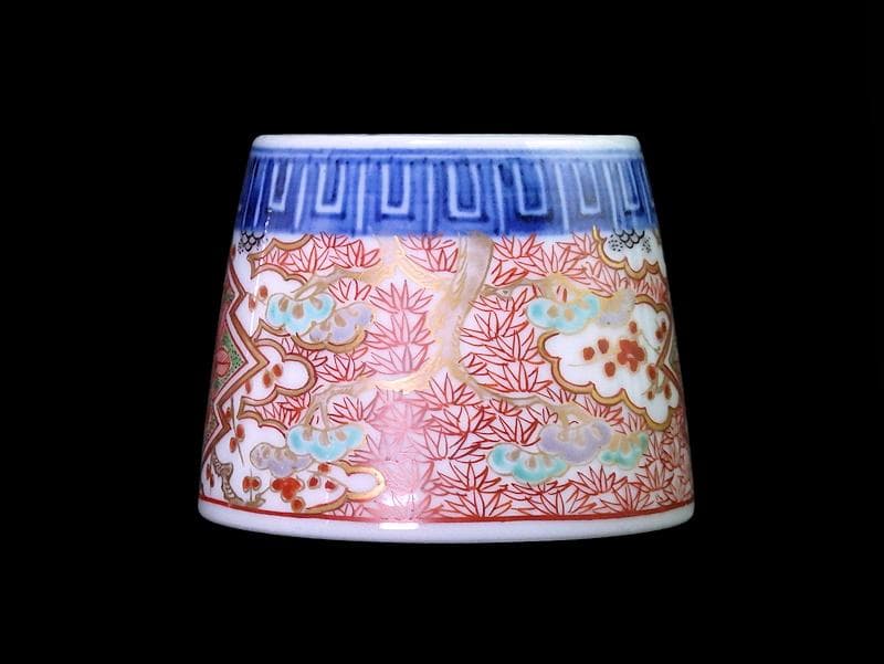 古伊万里　金襴手　松皮菱に松竹梅の図　蕎麦猪口　D385AS-CUb