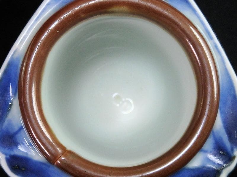 古伊万里　染付　透かし　七宝紋に鳥の図　盃台　E474AS-CGk