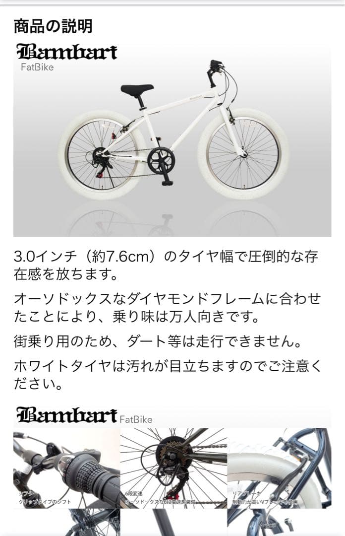 バンバリ　ファット　バイク　6段ギア付き