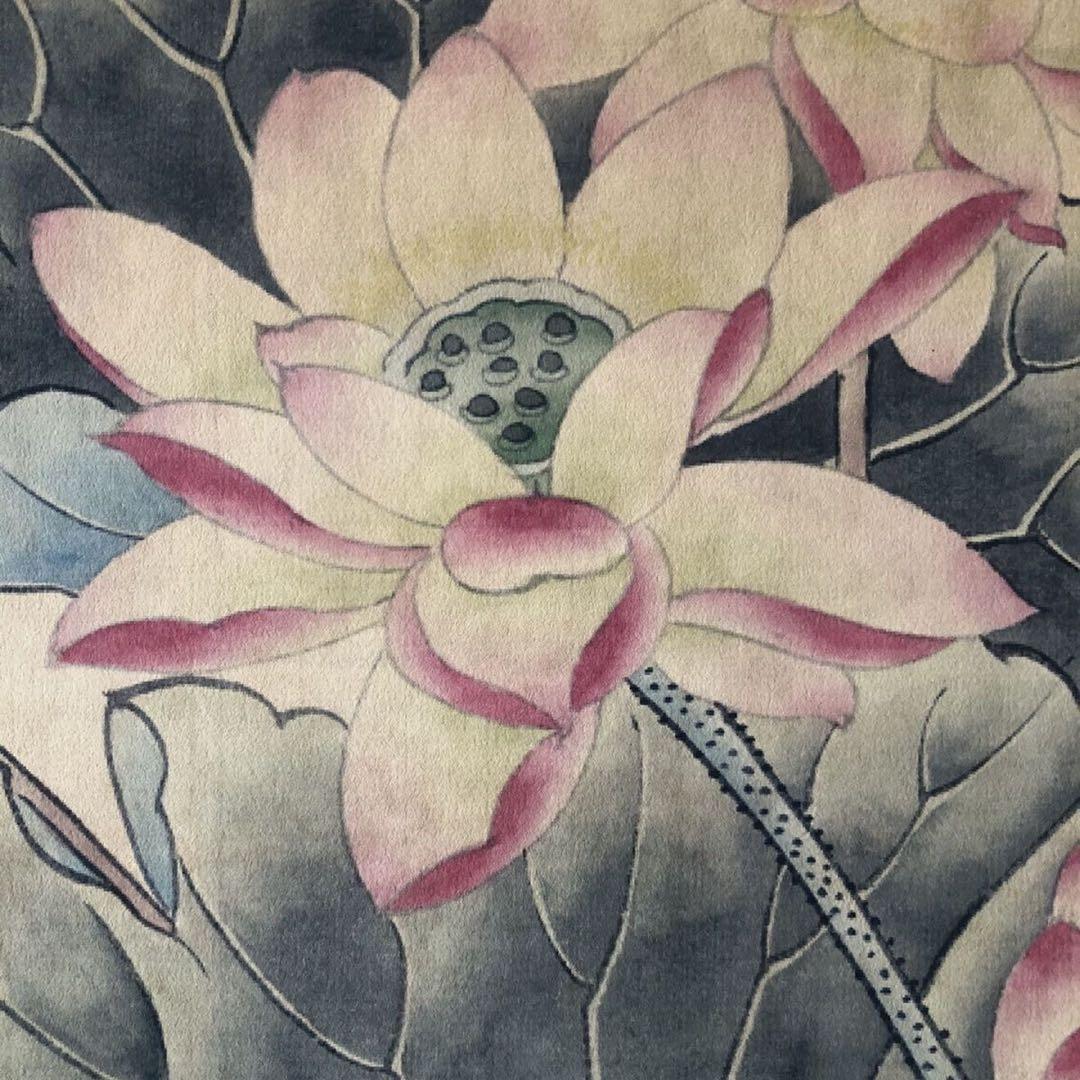 呂紀 荷花双鶴図 掛け軸 三尺中堂 サイズ：174×77cm