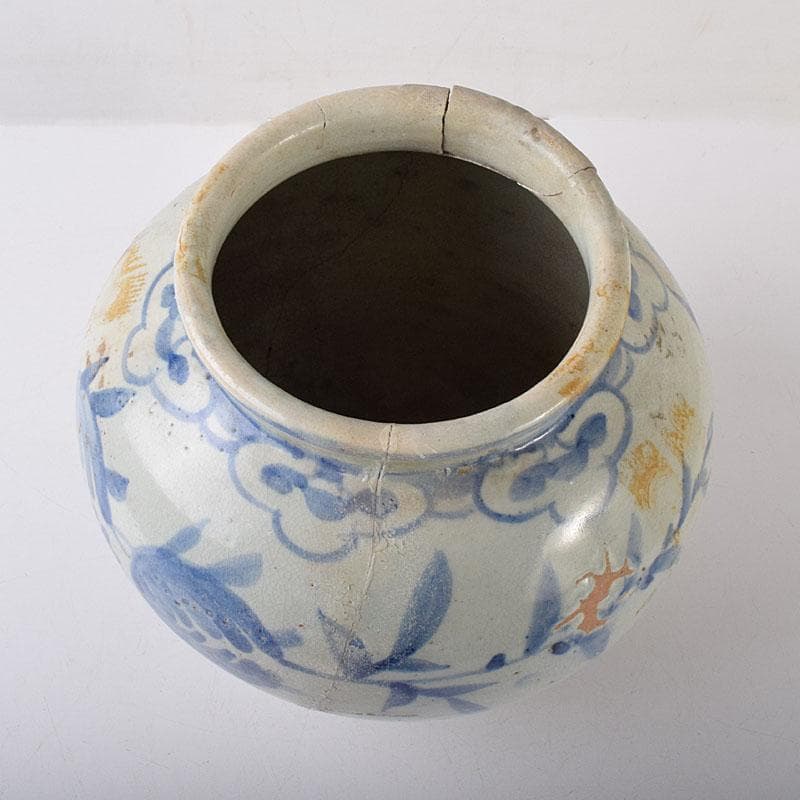 朝鮮美術　李朝　高麗白磁　染付　花文　壺　C　R8057C