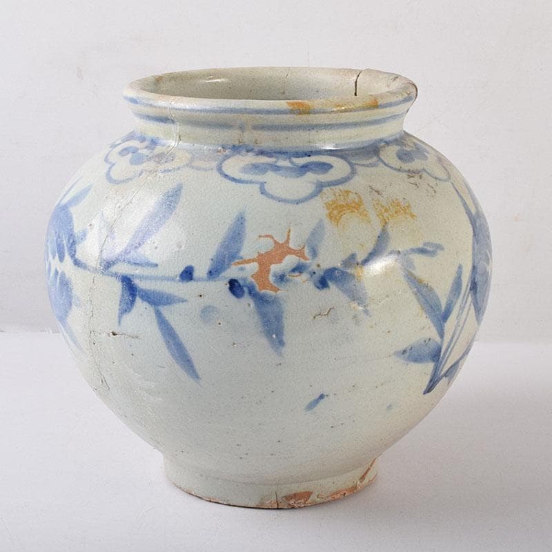 朝鮮美術　李朝　高麗白磁　染付　花文　壺　C　R8057C