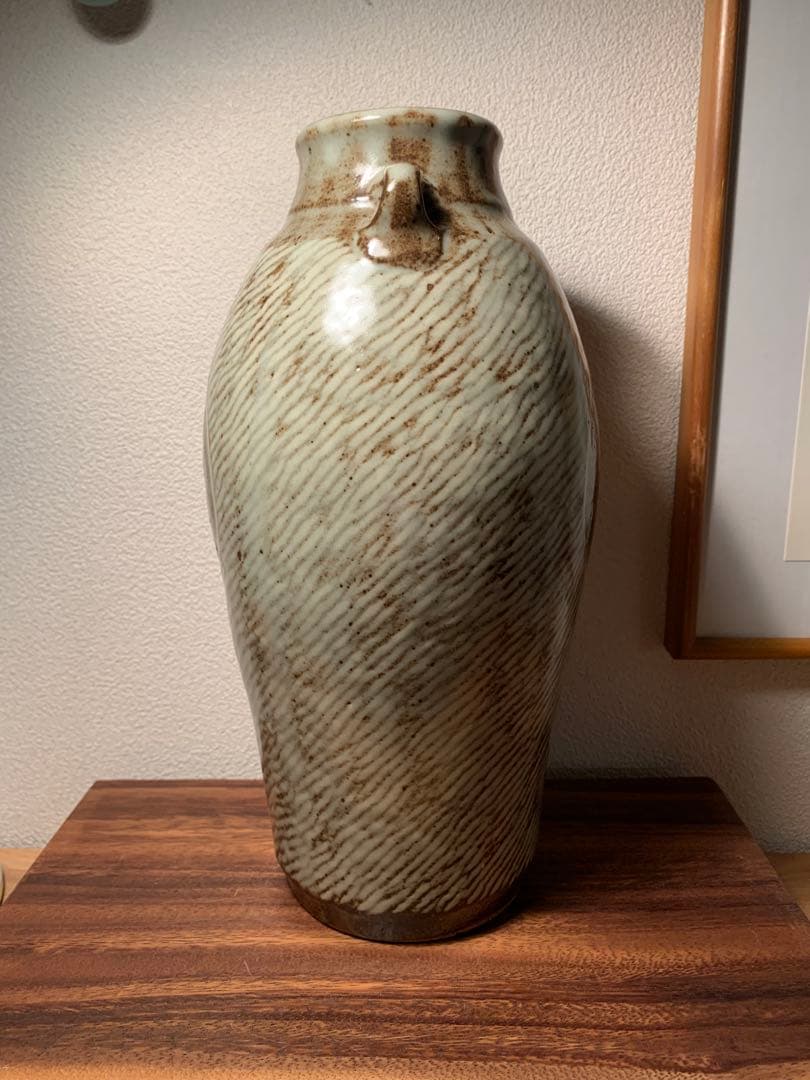 島岡達三 地釉象嵌縄文壺 人間国宝 民藝 益子焼 濱田庄司