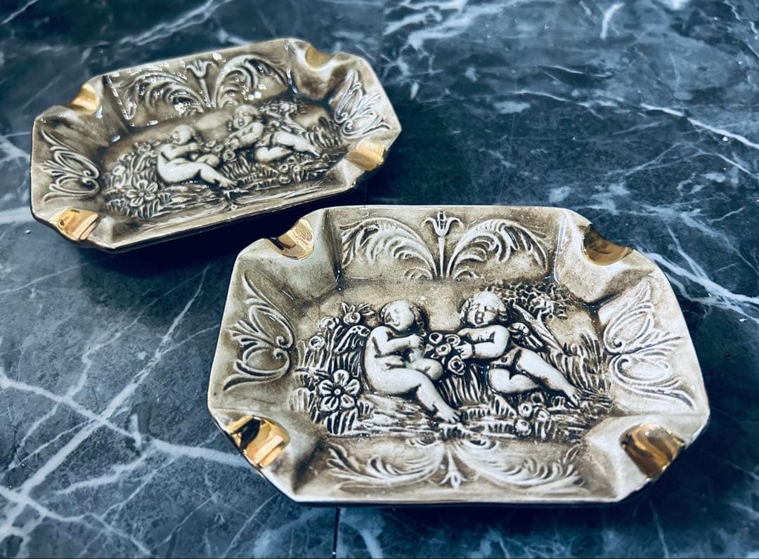 70'R.Capodimonte ashtray setカポディモンテ陶器製灰皿