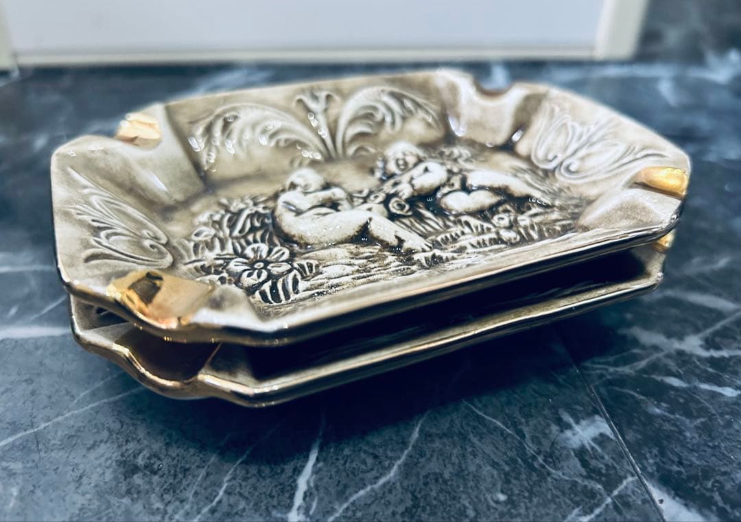 70'R.Capodimonte ashtray setカポディモンテ陶器製灰皿