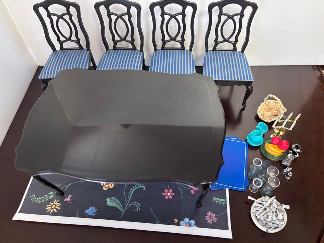 ●黒ダイニングテーブル ヴィンテージ シンディドールハウス 1/6サイズ