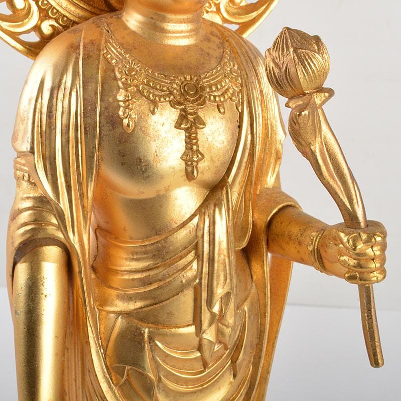 仏教美術　古銅鍍金　観音菩薩像　仏像　置物　重さ約2.8㎏　C　6584