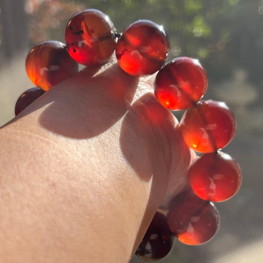 22mm 化石 琥珀 ブルー レッド アンバー 貴重 ブレスレット コレクション