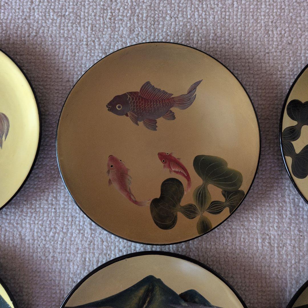 金地　金魚・猪苗代湖デザイン　金色小皿　8枚セット