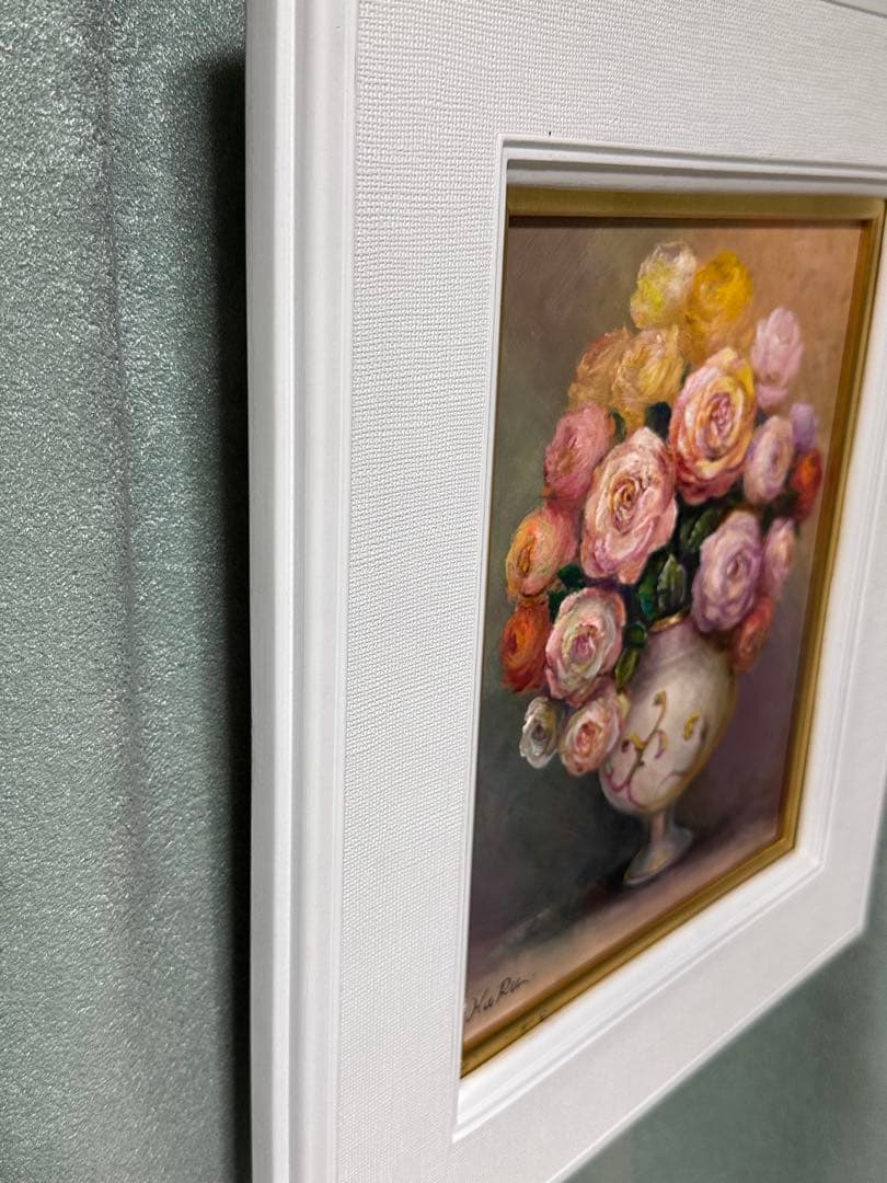 価値ある絵画　絵画のみ　肉筆　油彩画 花瓶のバラ　真作　美術品　インテリア　額縁
