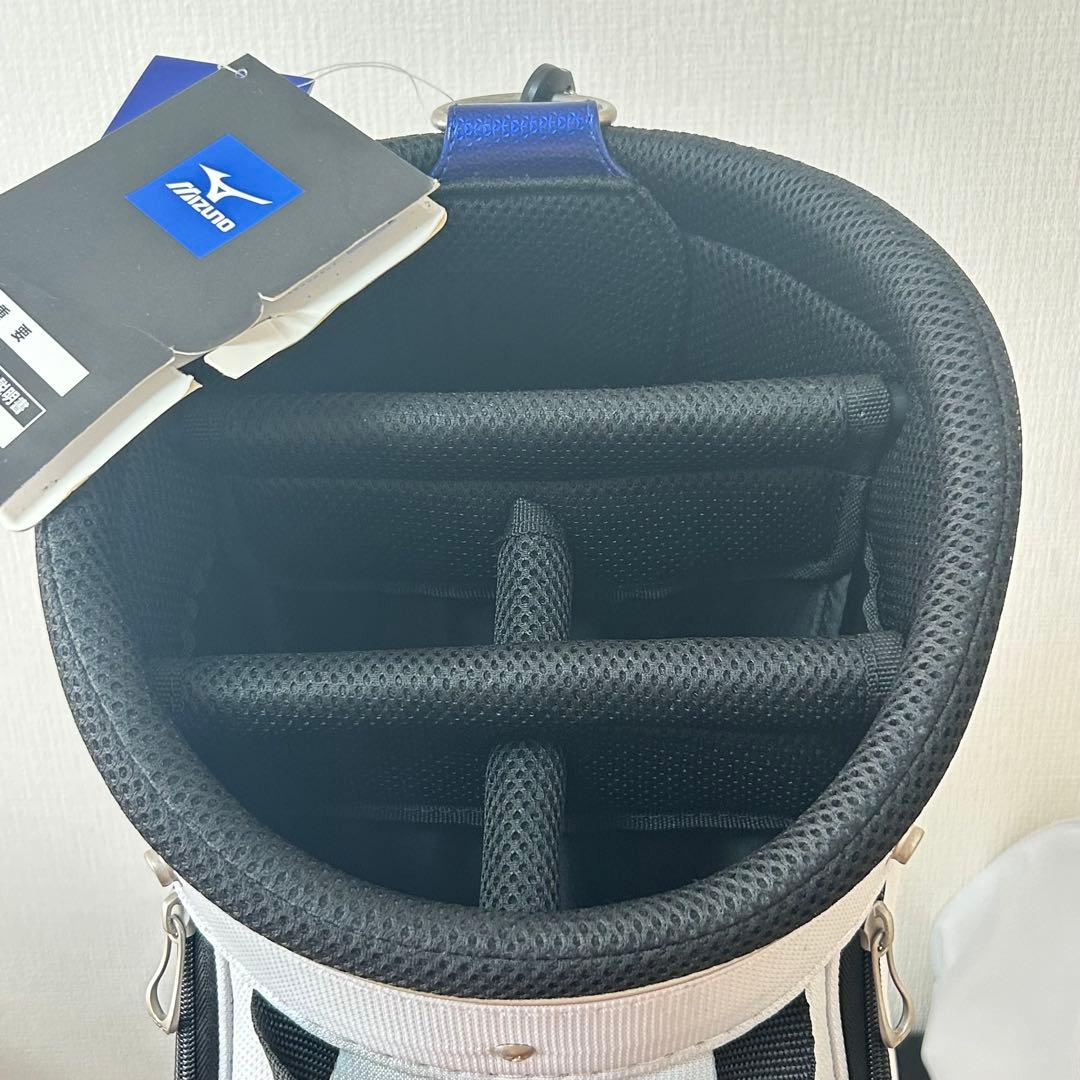 ミズノ キャディバッグ 白×青 タグ付き 未使用品 フード付 一部汚れ有
