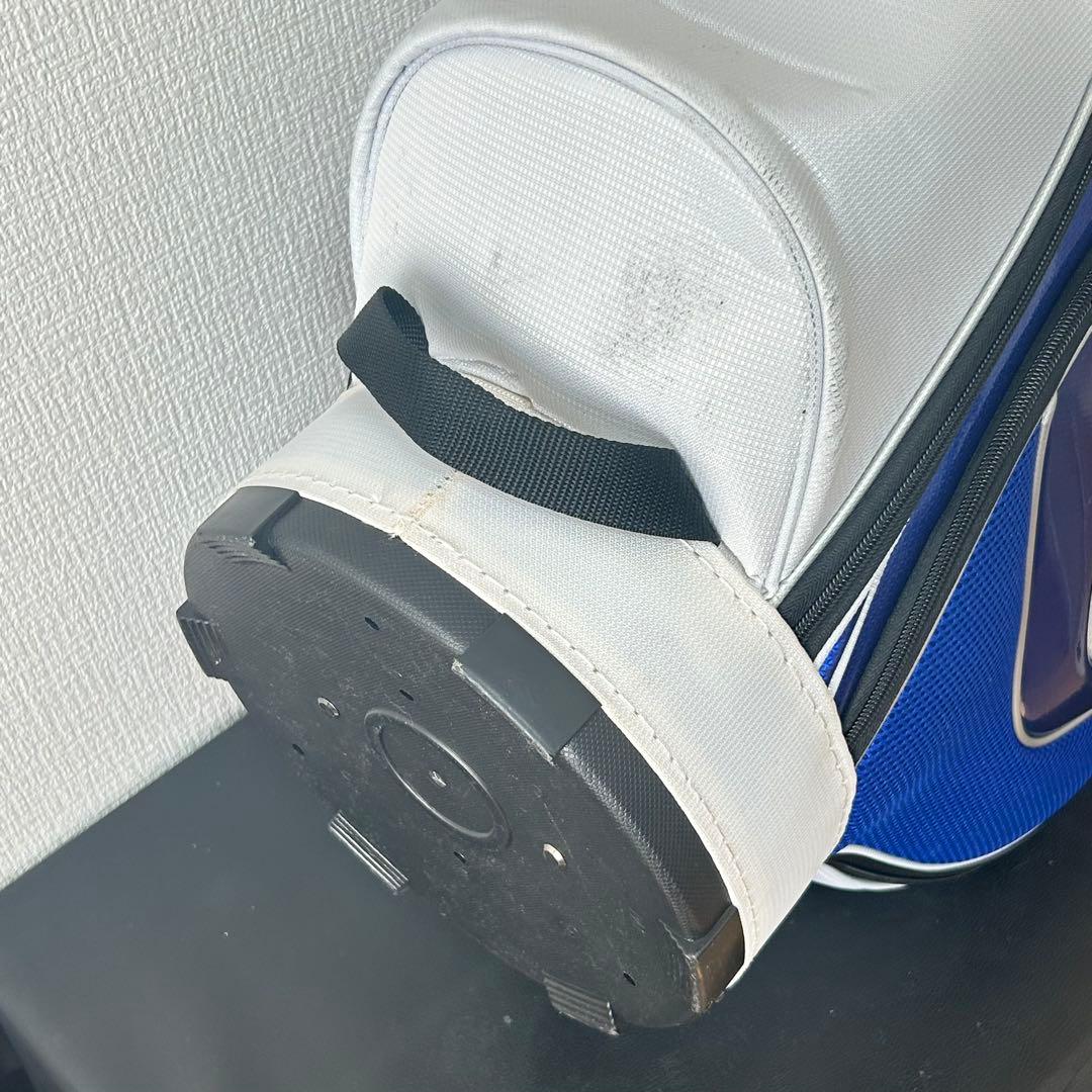 ミズノ キャディバッグ 白×青 タグ付き 未使用品 フード付 一部汚れ有