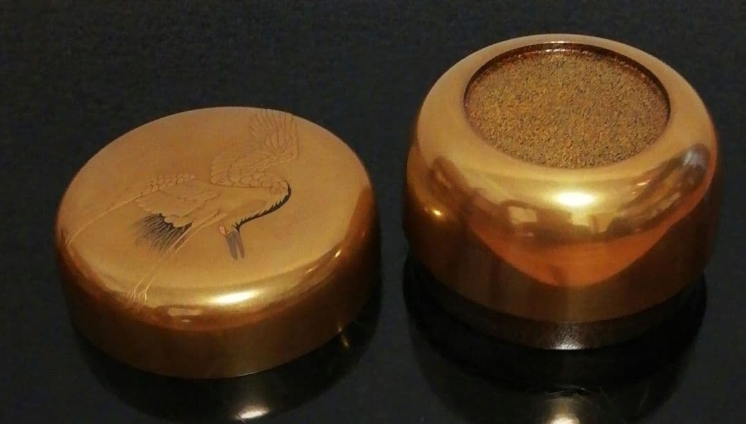 一光作　金地　鶴　平蒔絵　棗　共箱　仕服付　茶道具