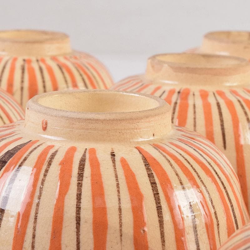 瀬戸焼　古瀬戸　加藤作助作　麦藁手　飯茶碗　蓋碗　十客　共箱　F　R8861B