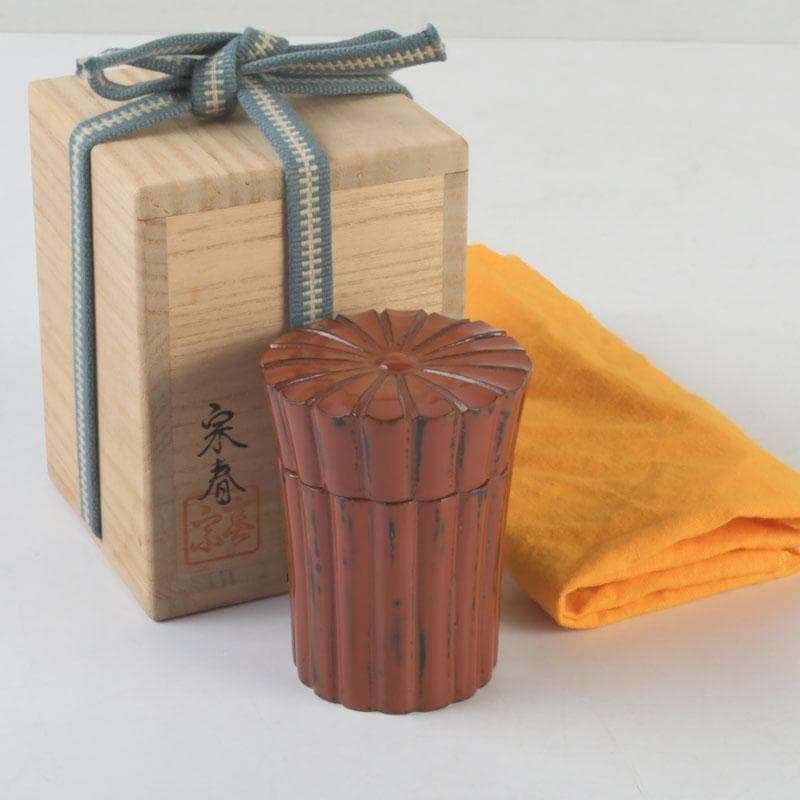 茶道具　加賀蒔絵師　和田寿峰作　立雛蒔絵　甲黒網目中棗　共箱　V　8993