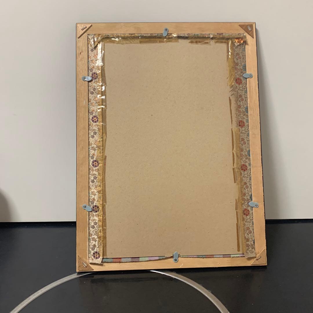 【中古】花柄布地のダークブラウン額縁19-333