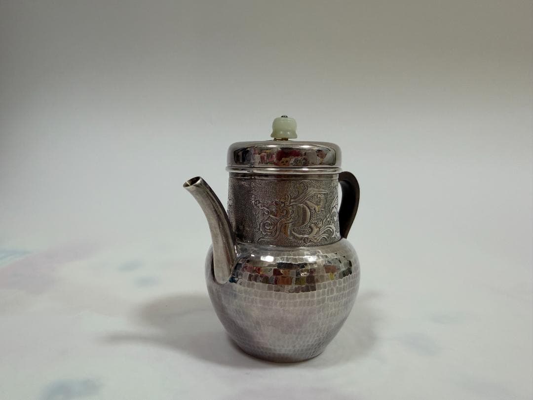 純銀製 唐草紋 玉石摘 急須 銀瓶 煎茶道具