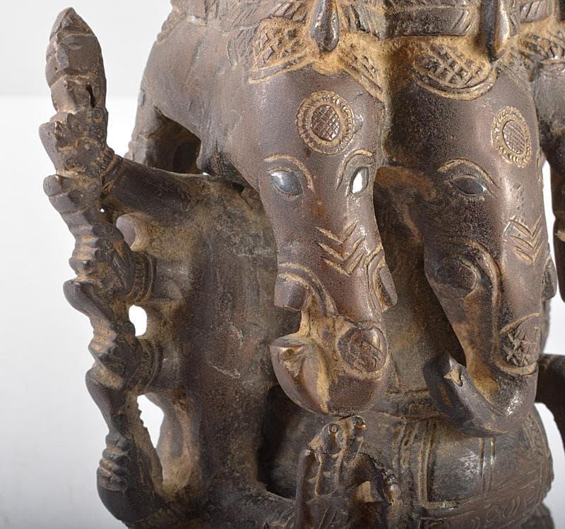仏教美術　古銅　インド神　５面ガネーシャ象神　置物　M　R5207