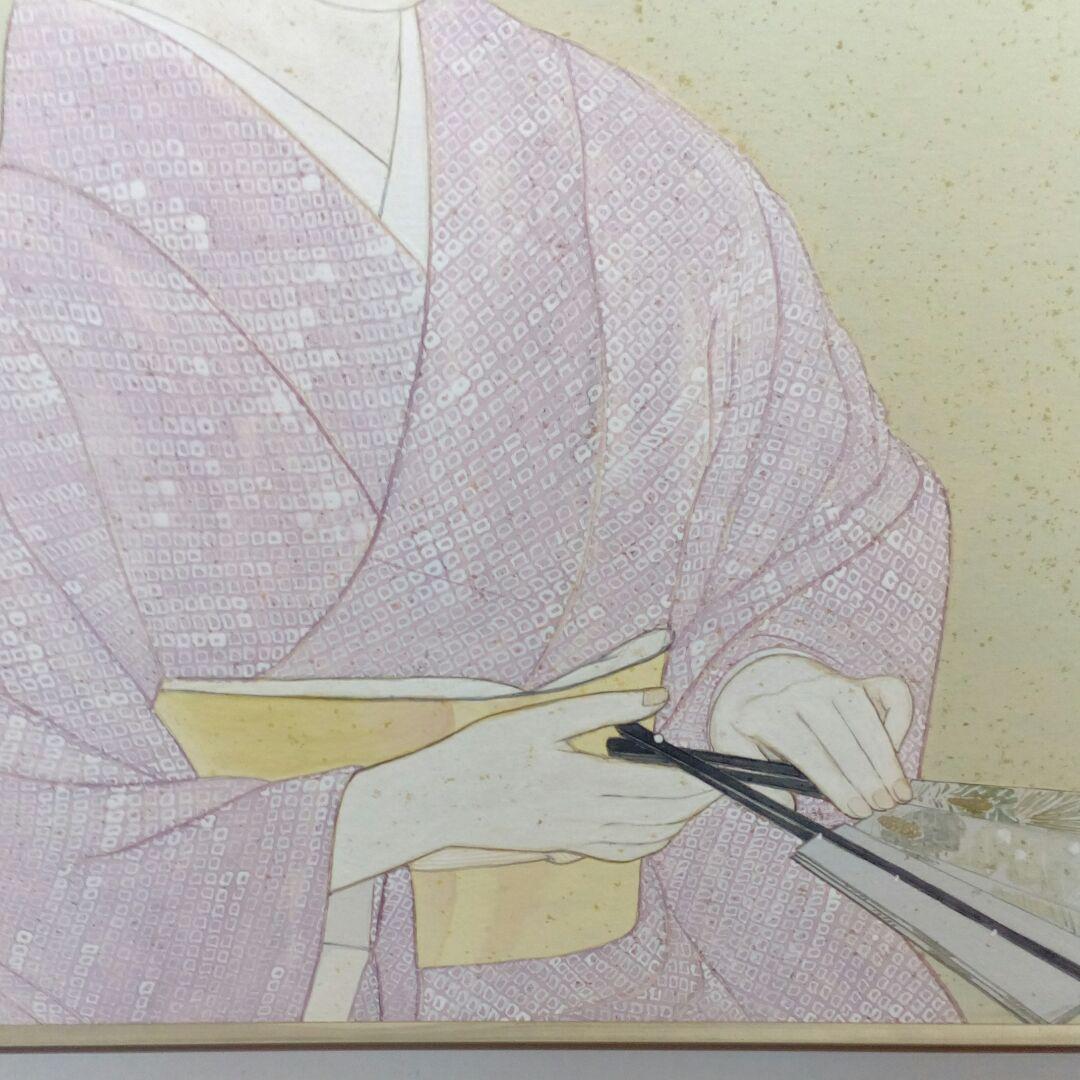 大型９０✕７８センチ手描き額装日本美人画旧家蔵出し作者不詳ヴィンテージ絵画当時物
