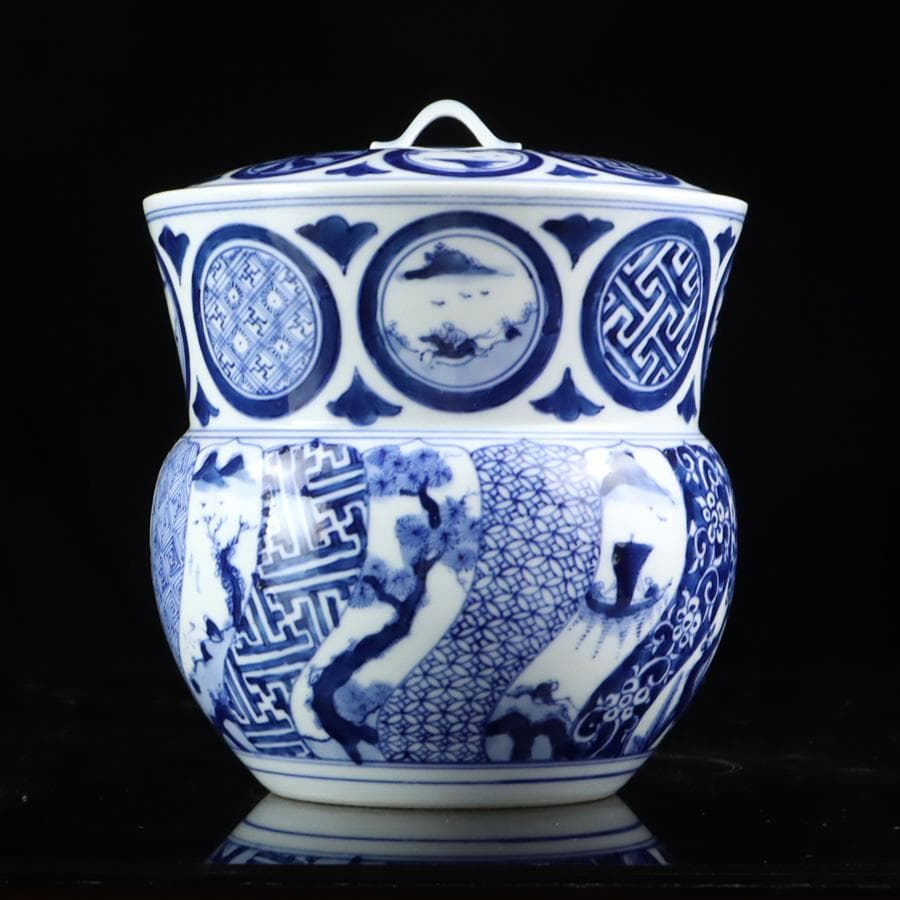 Y2904-4 茶道具 平安 春峰造 祥瑞丸文水指 共箱　　#14