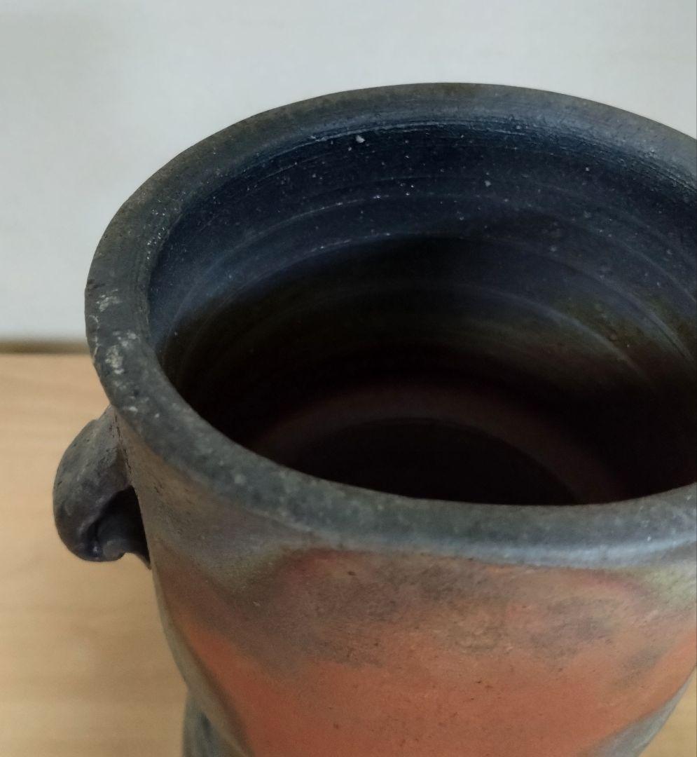 矢部篤郎作　備前焼窯変耳付花入　備前花入　山本陶秀　人間国宝　花器