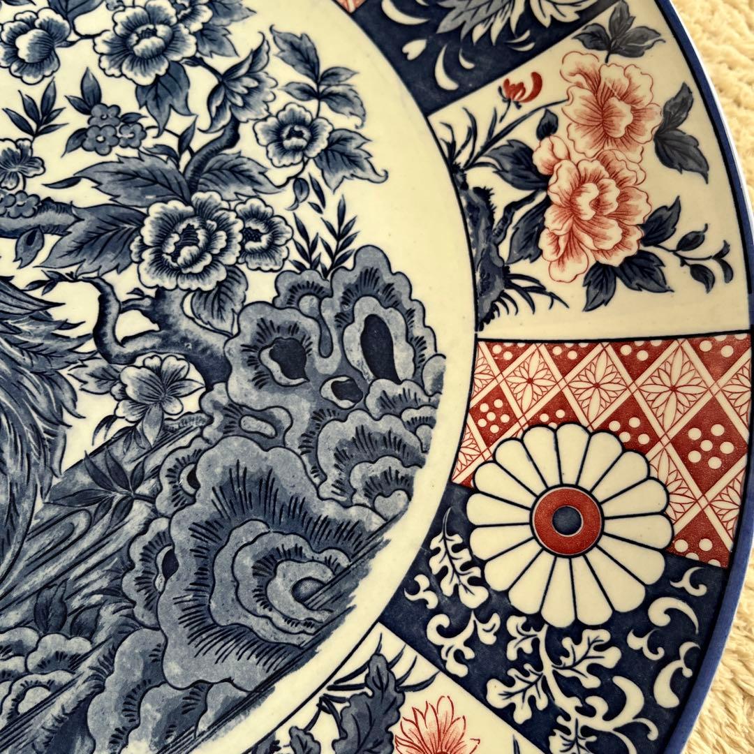 【新品 縁起物 ノベルティ】萬古窯 富永陶園 孔雀 大皿 尺ニ皿 新牡丹花鳥