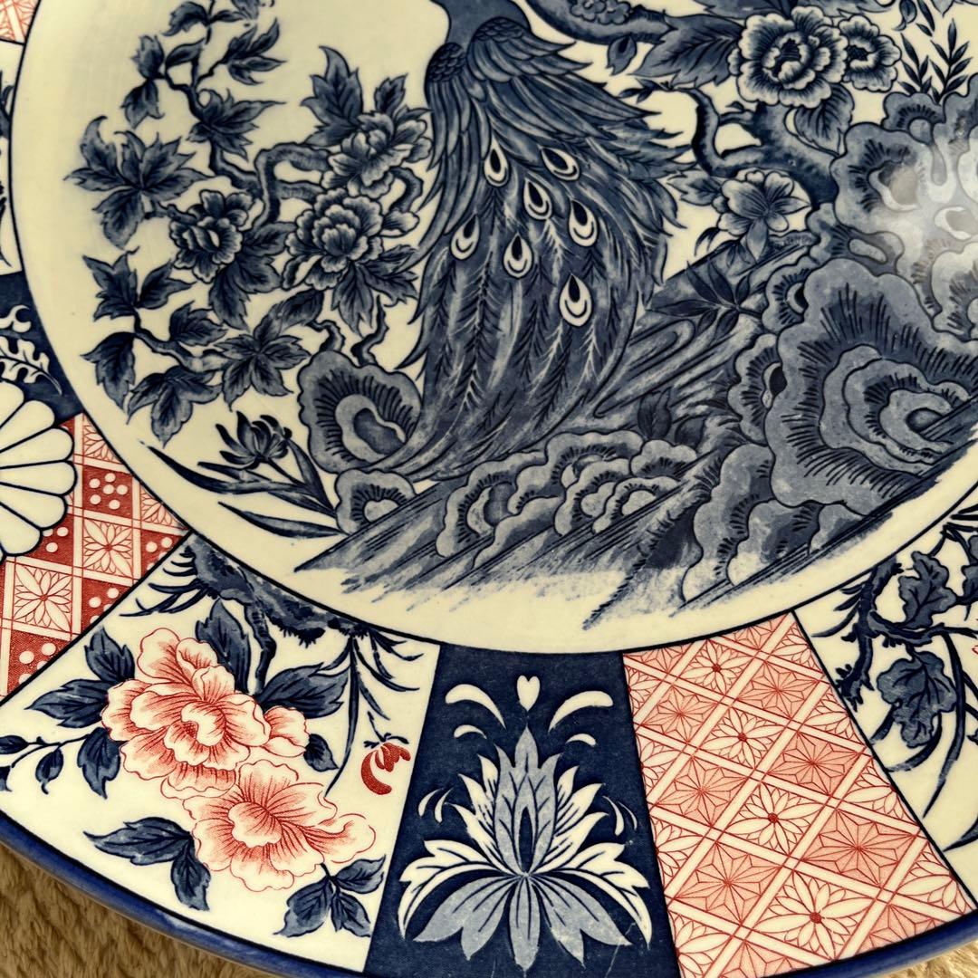 【新品 縁起物 ノベルティ】萬古窯 富永陶園 孔雀 大皿 尺ニ皿 新牡丹花鳥
