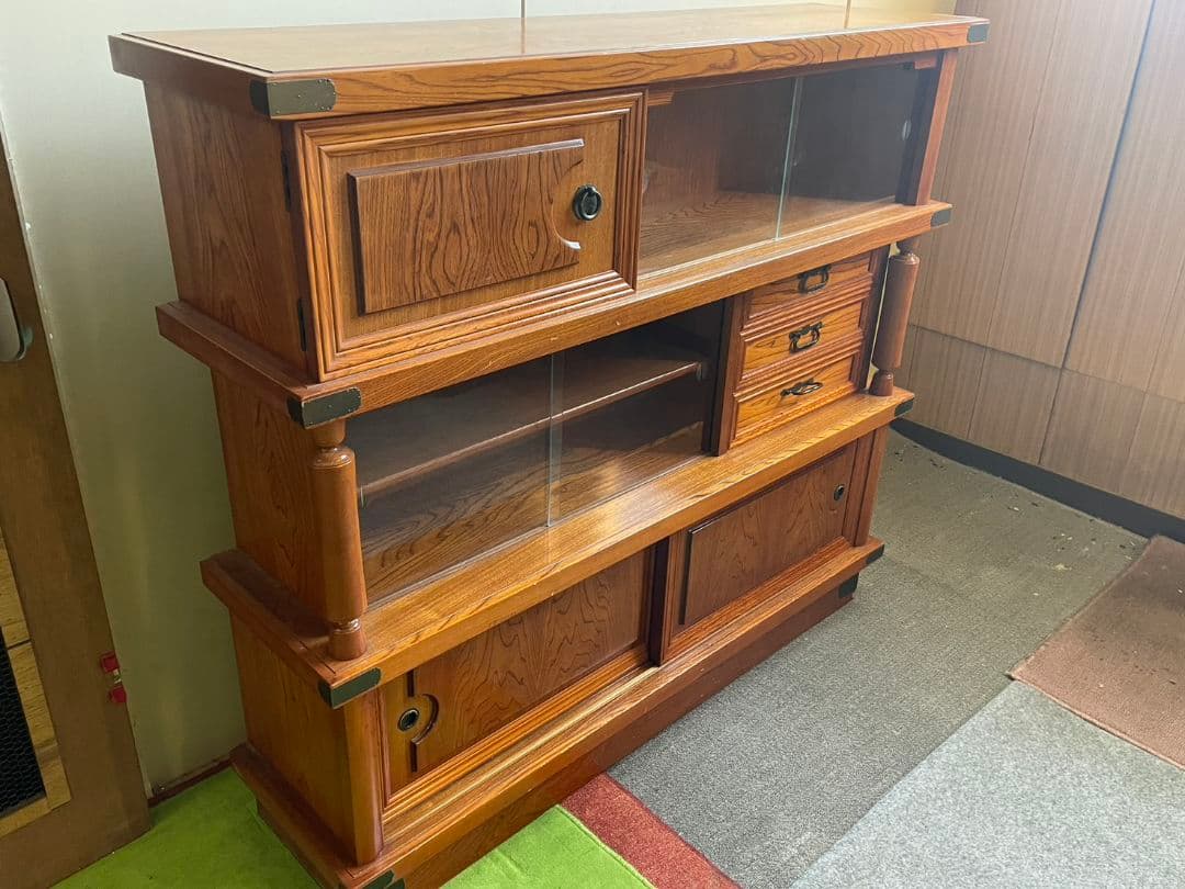 木製 アンティーク 茶箪笥 飾り棚 食器棚 収納 昭和 レトロ