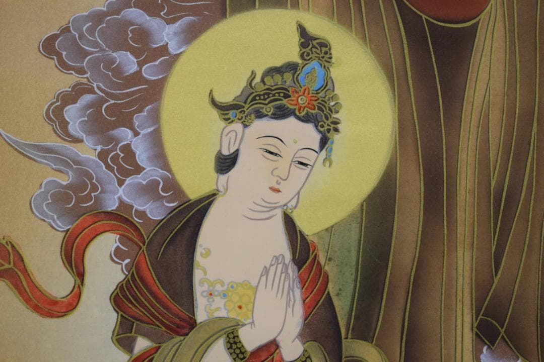 真作/素仙/三尊佛図/桐共箱付/布袋屋掛軸HE-650