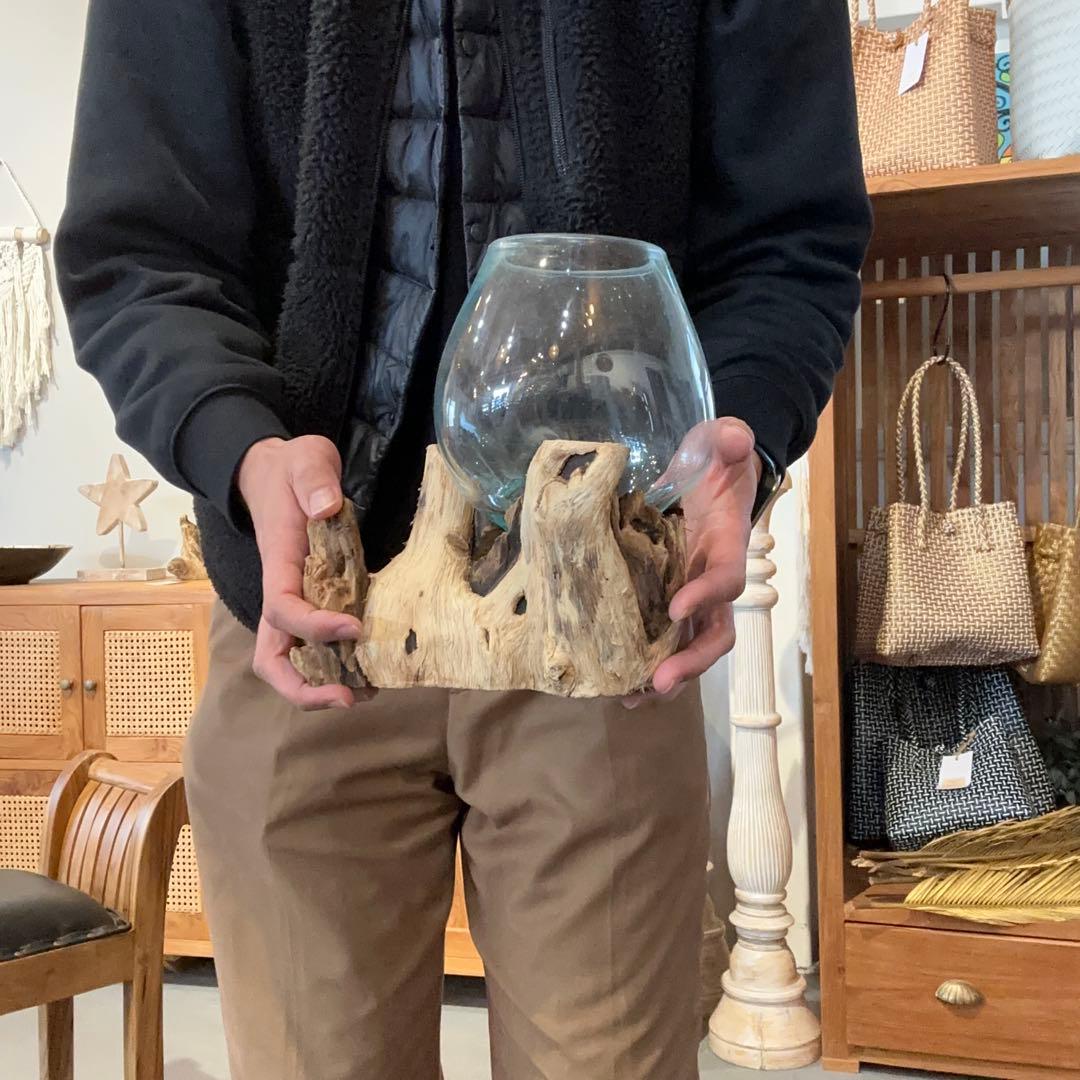 バリ島流木ガラス　w22×d16×h23cm 水槽　アクアリウムメダカ水槽811