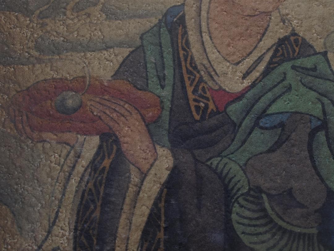 古民家整理品　中国唐時代敦煌莫高窟壁画 彩絵人物像 AK1823A6-4