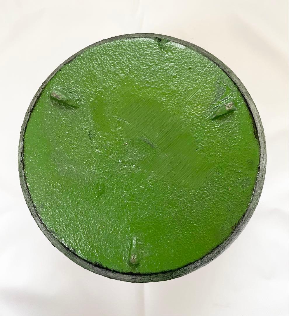 【未使用】東伸販売 緑色の鋳鉄製 宝火消 火消し壺 中 茶釜 茶道 骨董