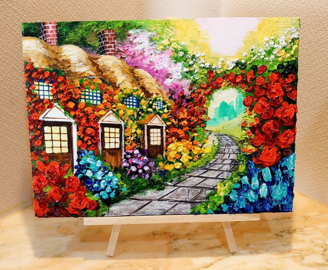 油絵 絵画【花の住宅】