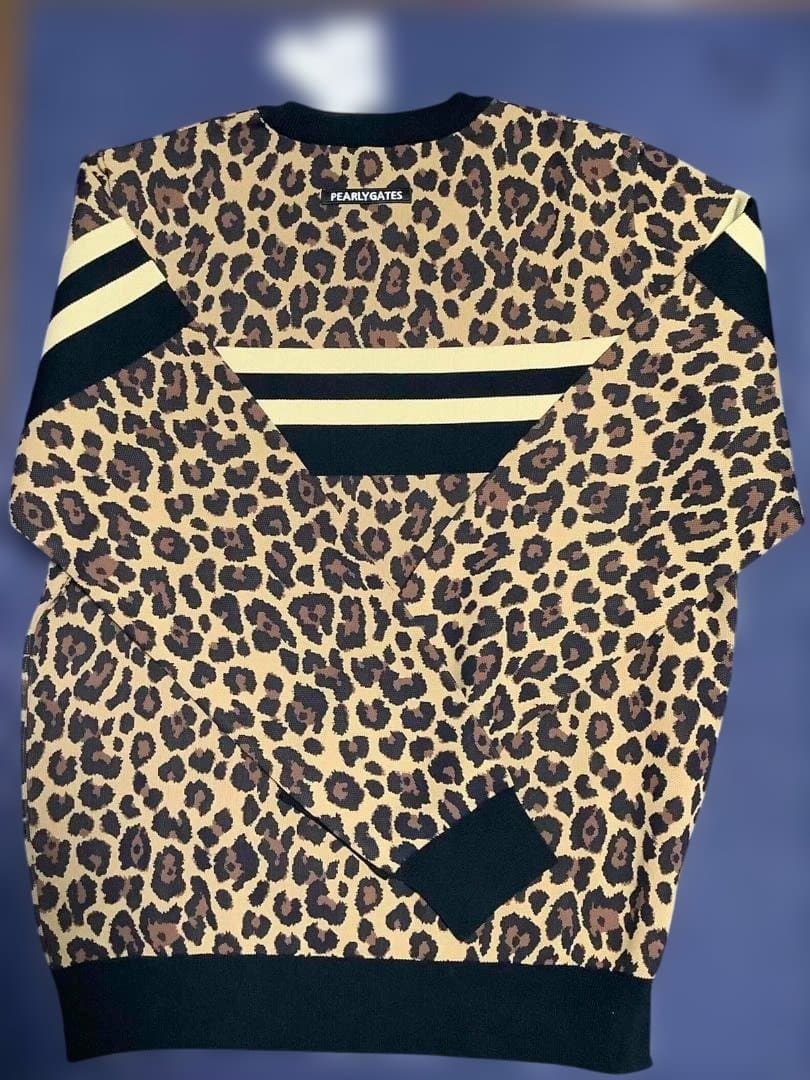 PEARLY GATES 光栓34レオパード柄セーター6/XL 茶 新品タグ付き