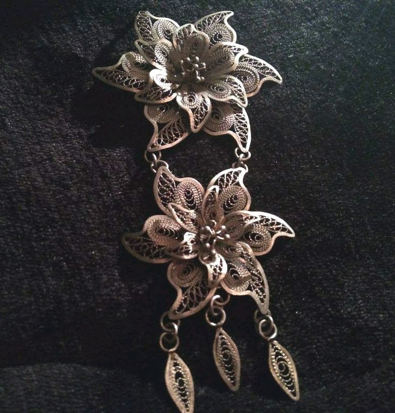 アンティーク　シルバー　透かし彫り ブローチ Import