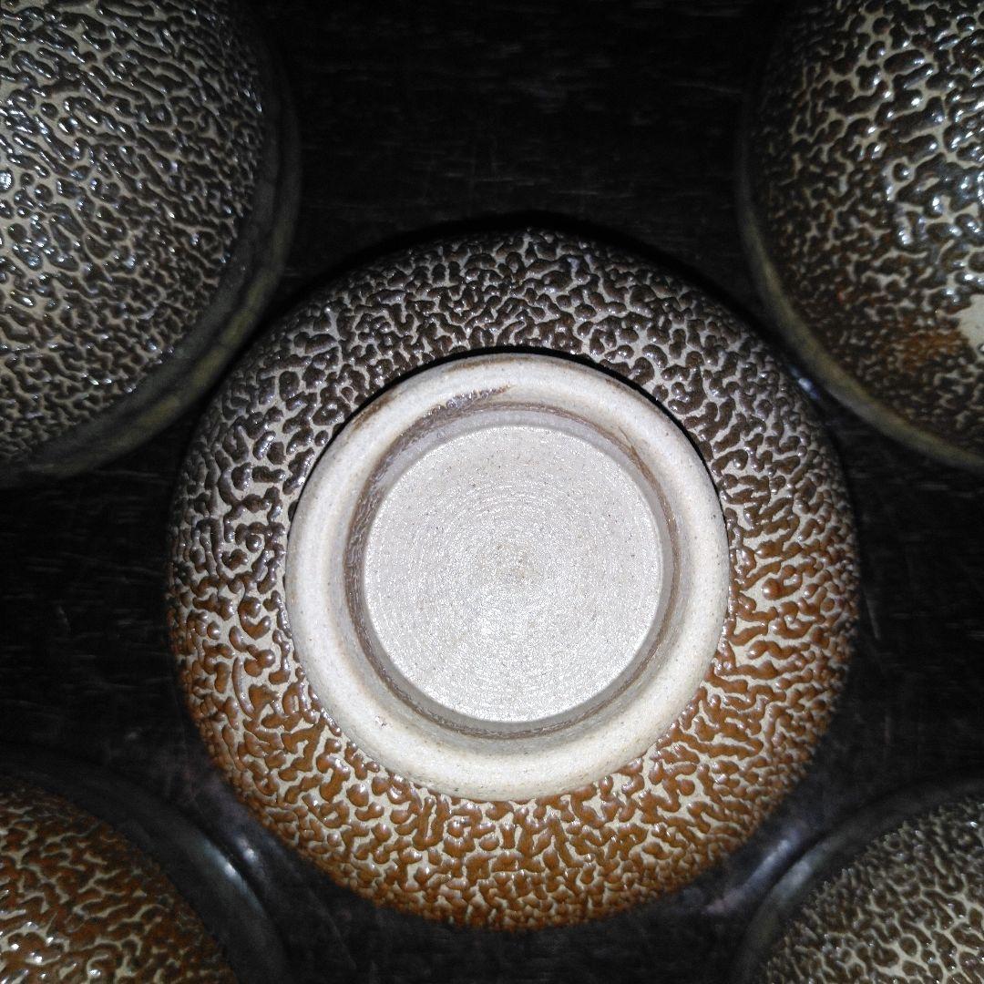 NO588 大堀相馬焼　古相馬　勿来手　鮫肌　湯呑み　5点　明治期