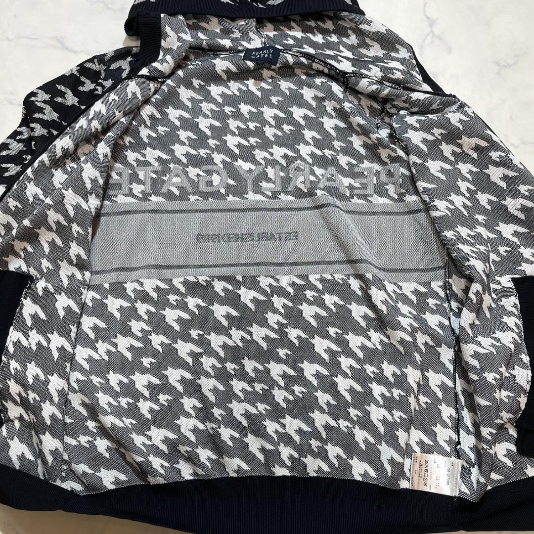 美品★パーリーゲイツ 千鳥格子柄 ニットジップアップブルゾン 白×黒 1