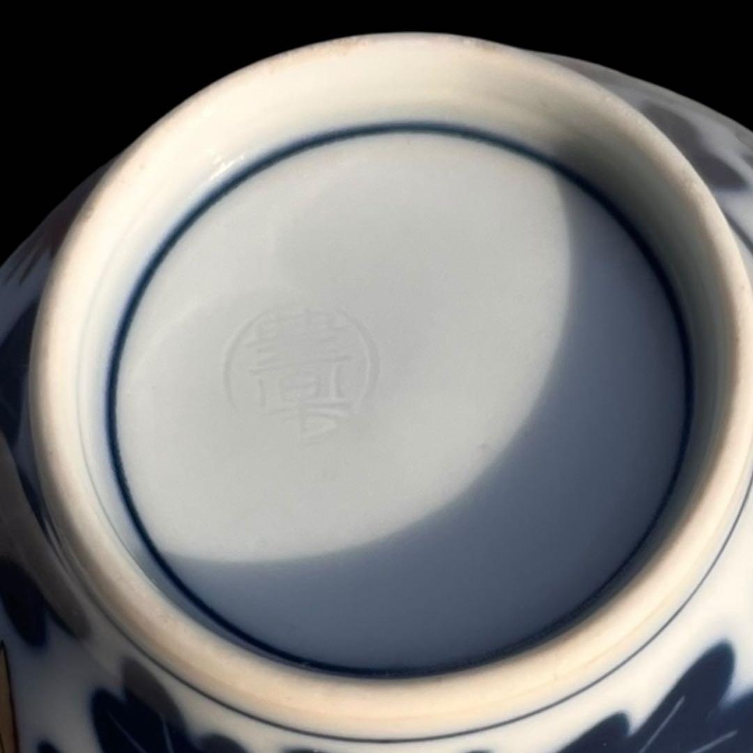 江後期～明治時代 豊楽燒 染付 金彩 菊花絵文　湯呑み5点　茶器　手書き　尾張