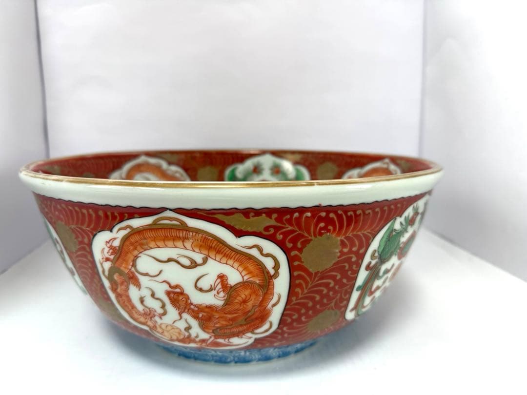 江戸期　古伊万里　金彩色絵　龍鳳文　鶴寿老人30cm 大鉢　送料込み