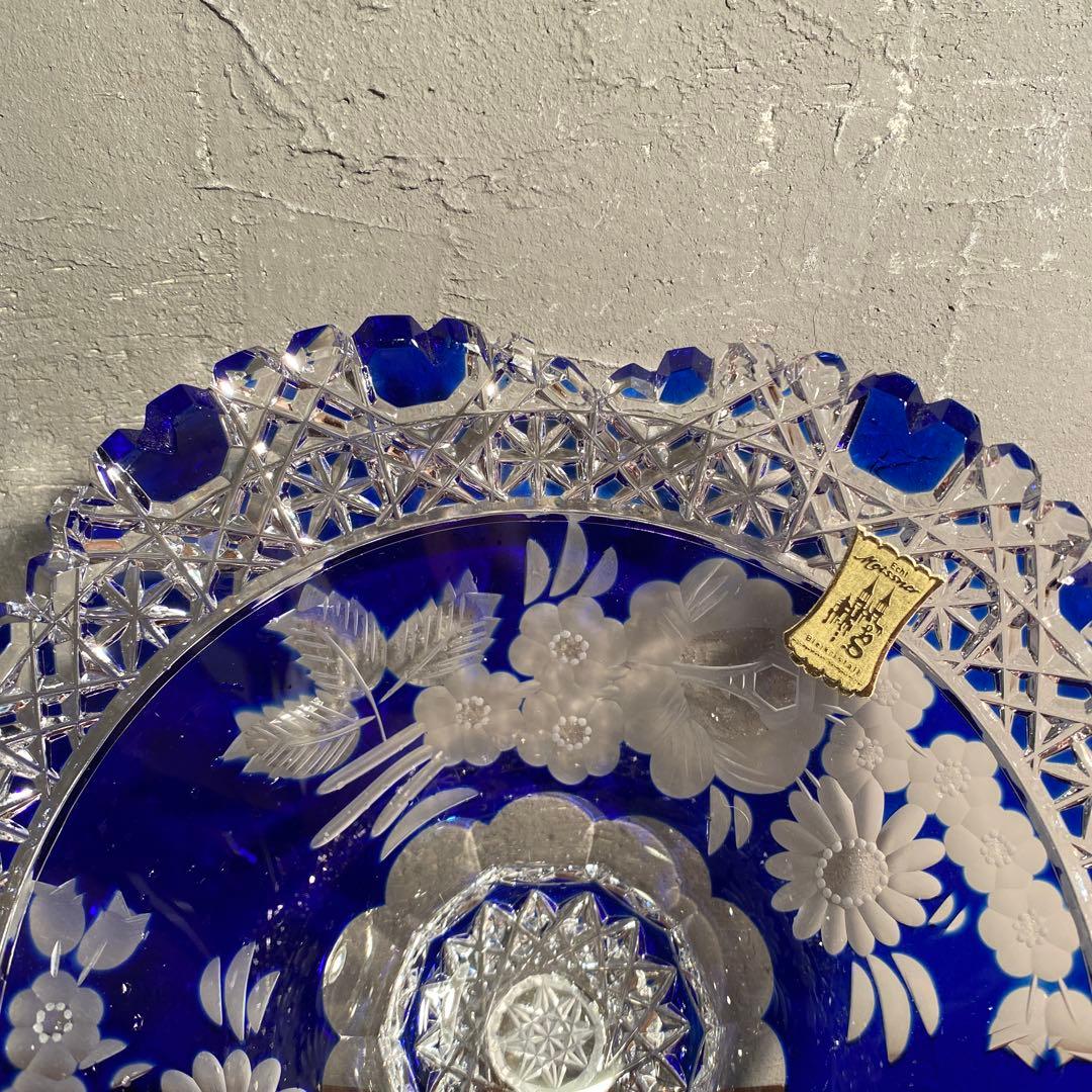 マイセンクリスタル Meissen 切子硝子 ボウル 深皿 色被せ 美品