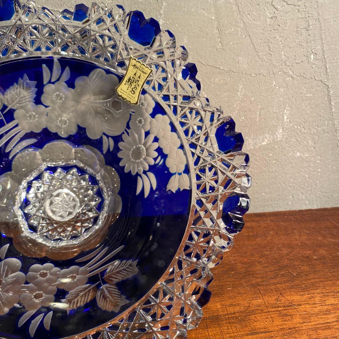 マイセンクリスタル Meissen 切子硝子 ボウル 深皿 色被せ 美品