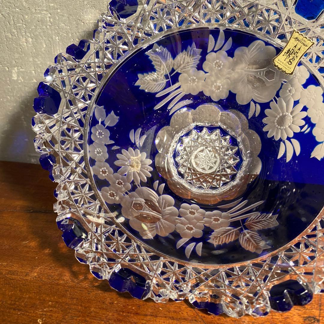 マイセンクリスタル Meissen 切子硝子 ボウル 深皿 色被せ 美品
