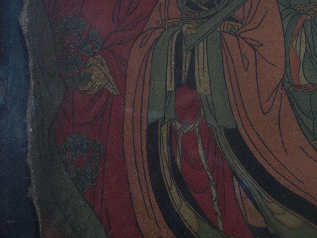 中国唐時代　敦煌莫高窟壁画 彩絵　人物像 発掘品 AK1735A1-5