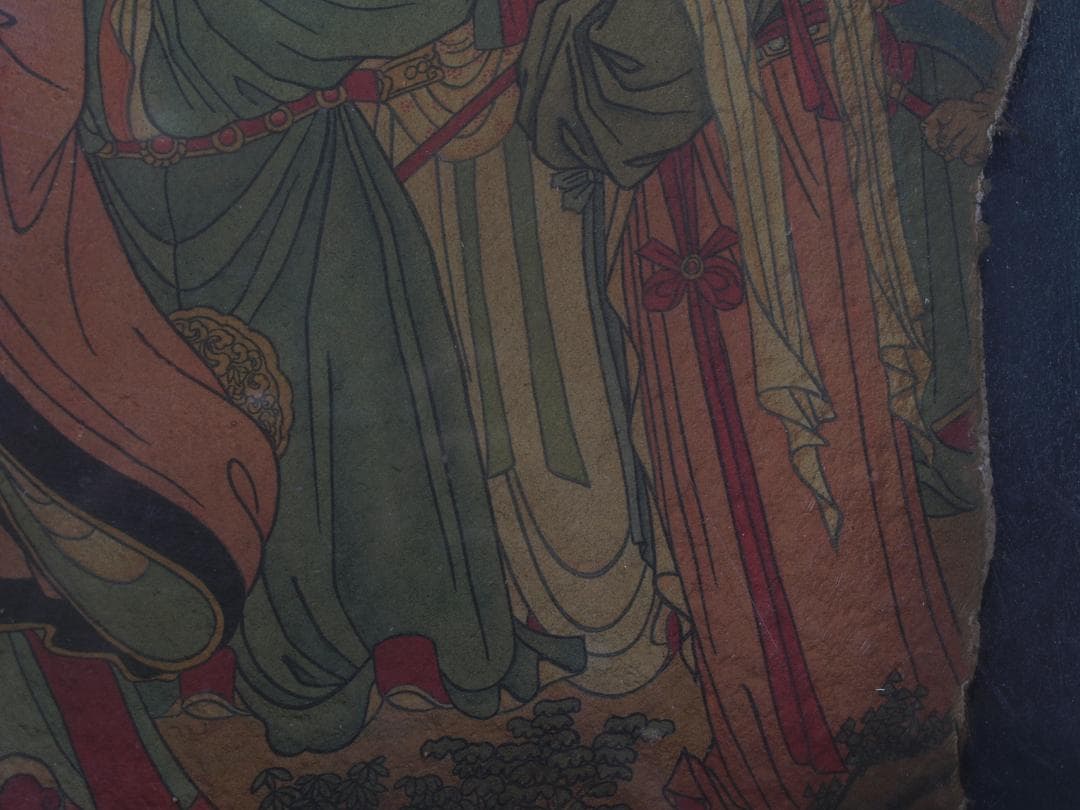 中国唐時代　敦煌莫高窟壁画 彩絵　人物像 発掘品 AK1735A1-5